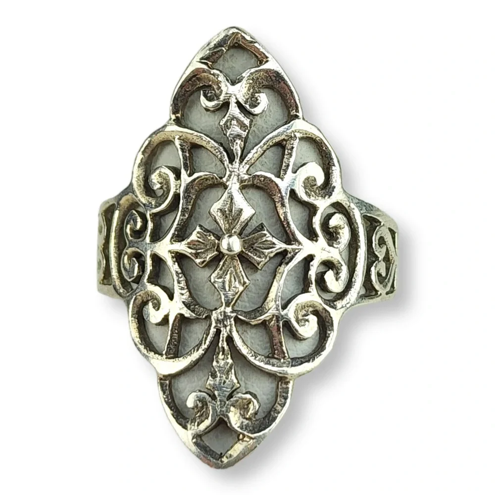 Vintage Sterling Silver 925 Thin Dainty Flower Band Ring Size 7.75